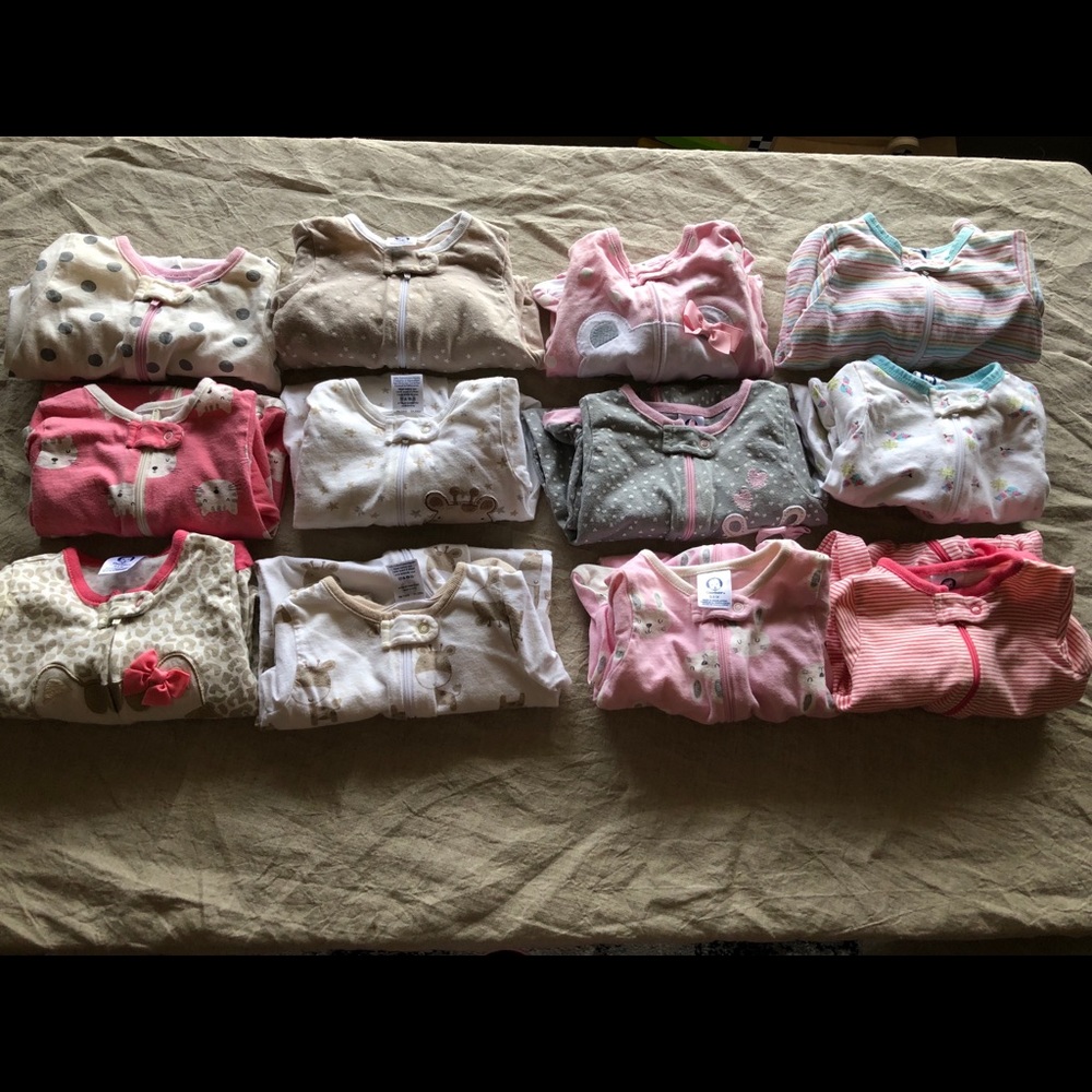 Lot of 12 Gerber 0-3M Footed Pajamas